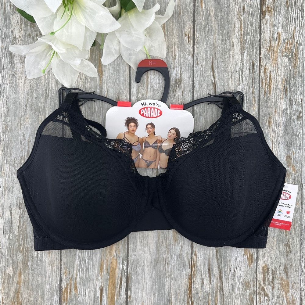 Parade Mesh Lace Underwire Demi Bra Black Size M+
